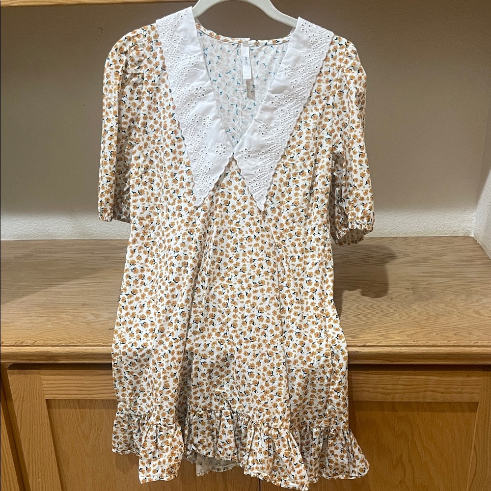 70/21 Floral Print Mini Dress with White Eyelet Collar